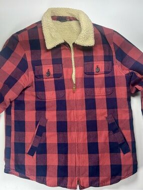 Zara Red & Navy Plaid Sherpa-Lined Kids Jacket